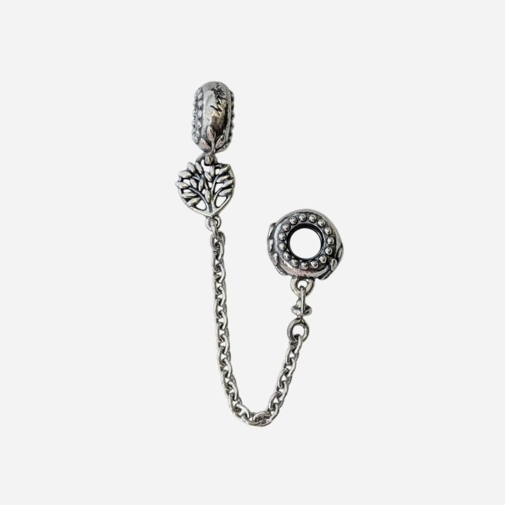 PANDORA Heart Family Tree Safety Chain Charm Bead Sterling silver Love 925